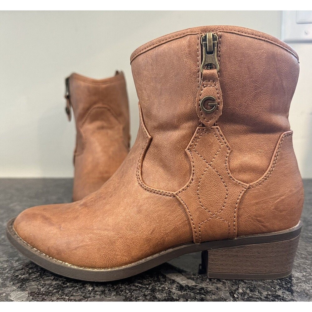 Guess Western Cowgirl Ankle Bootie Side Zip  Brown/camel Women’s Size 6**VTG**
